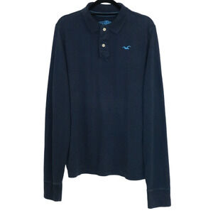 VTG Hollister Polo Shirt Collared Long Sleeve Shirt, Navy Blue Mens Large